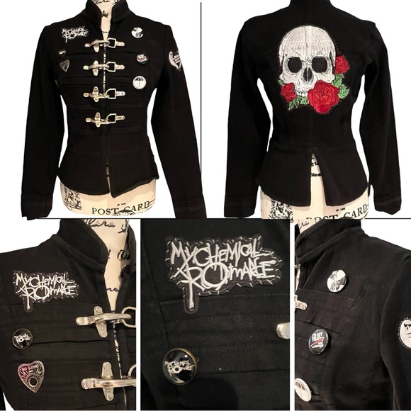 CUSTOM Skull & Rose Upcycled Rage Tripp NYC Buckle Coat MyChemRo Edition Sz S - Picture 5 of 16
